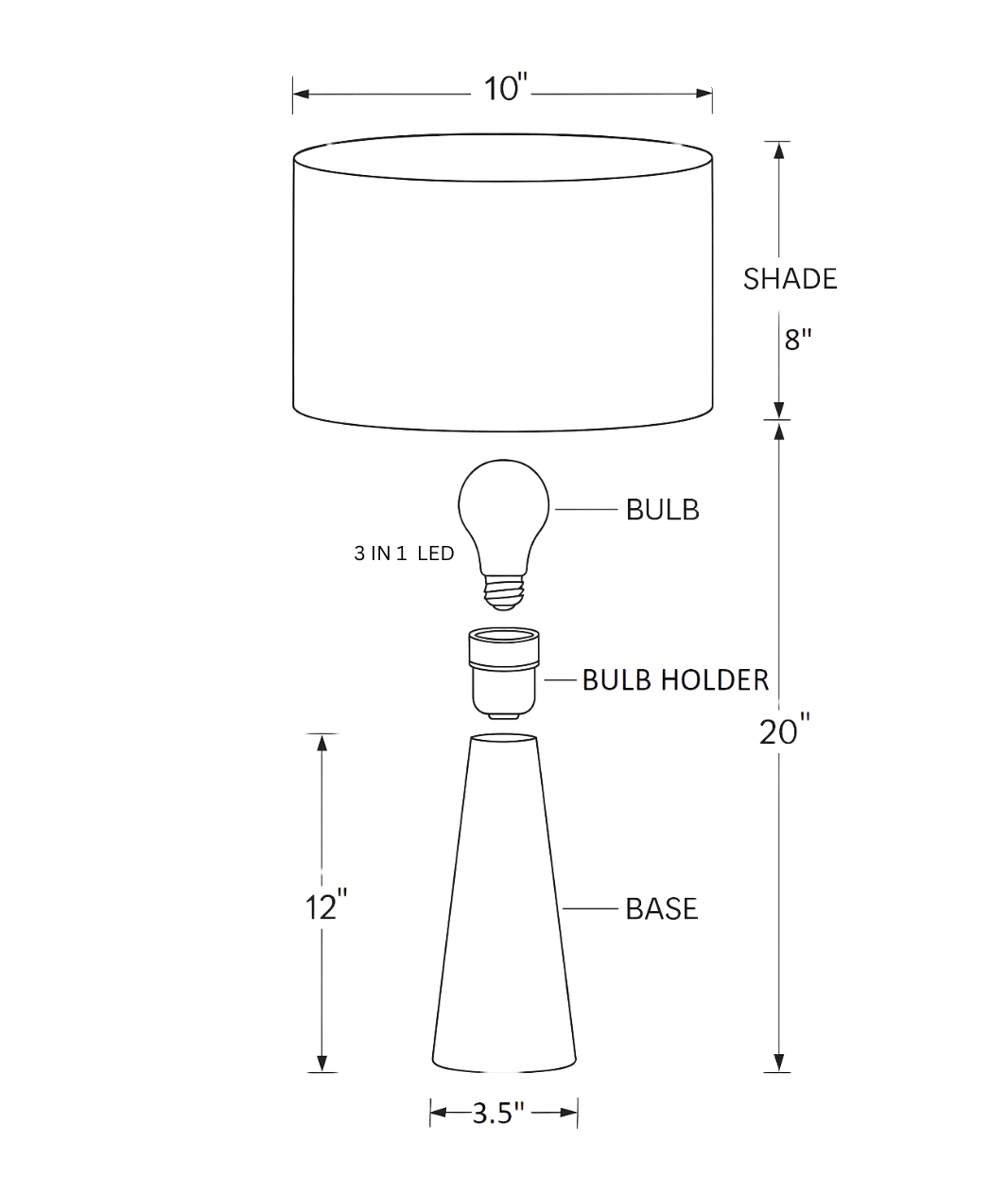 Oak Cone Shape Bedside Table Lamp