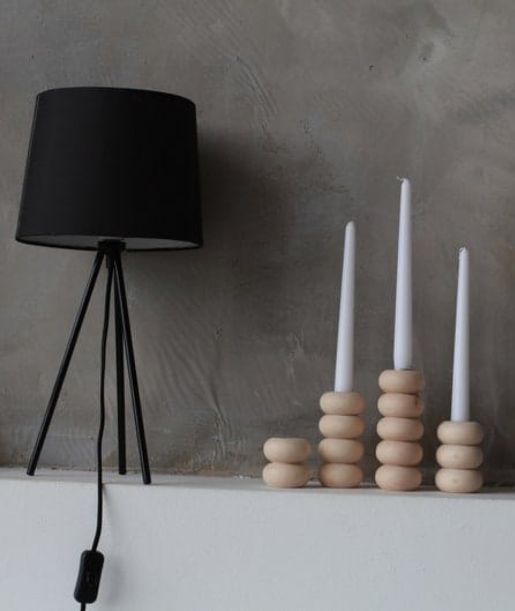 Mid Century Rounded Bead  Wooden Candle Holder