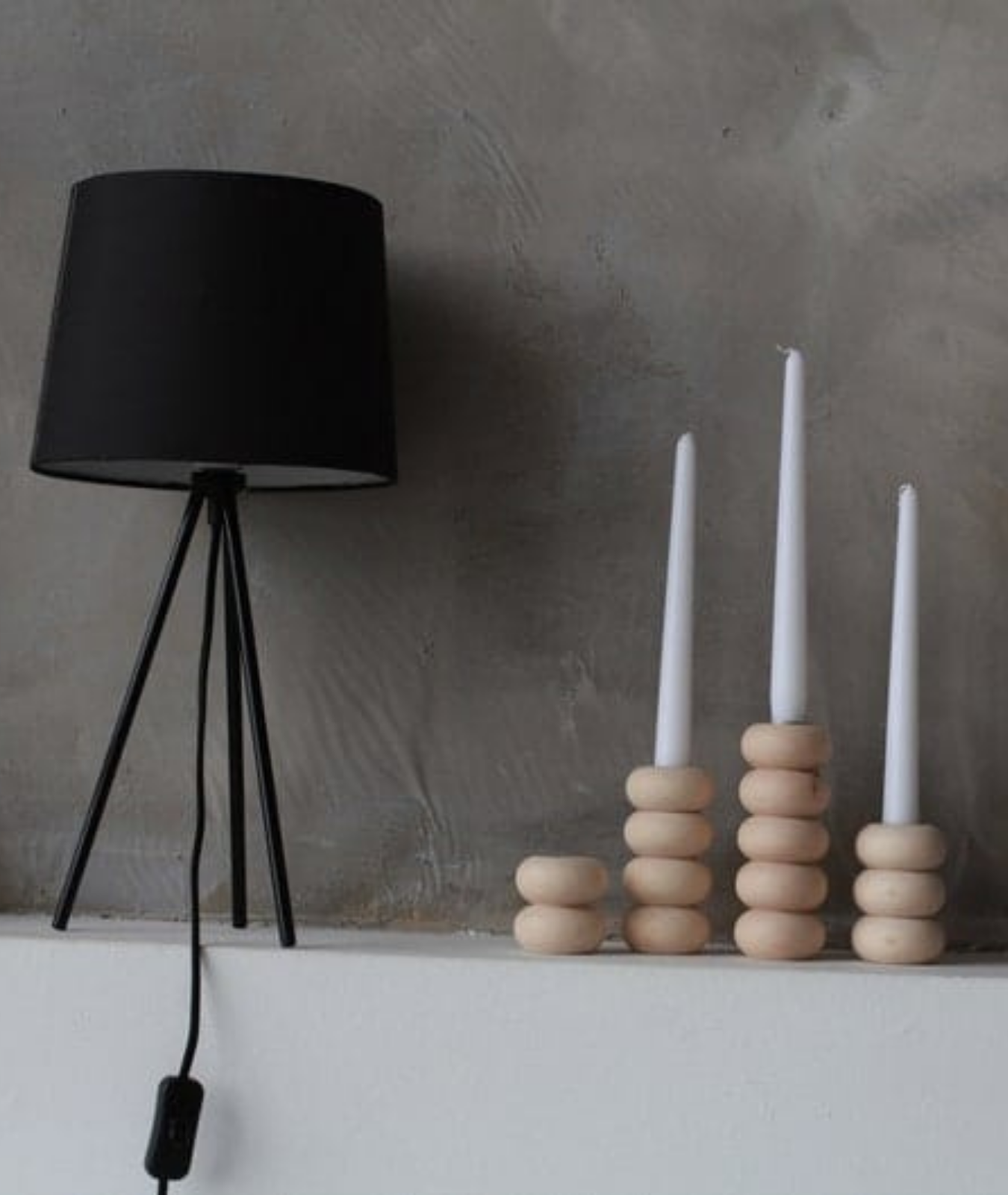 Mid Century Rounded Bead  Wooden Candle Holder