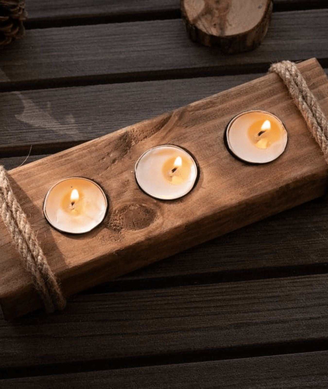Long Wooden Candle Holder  For 3-5 Tealights