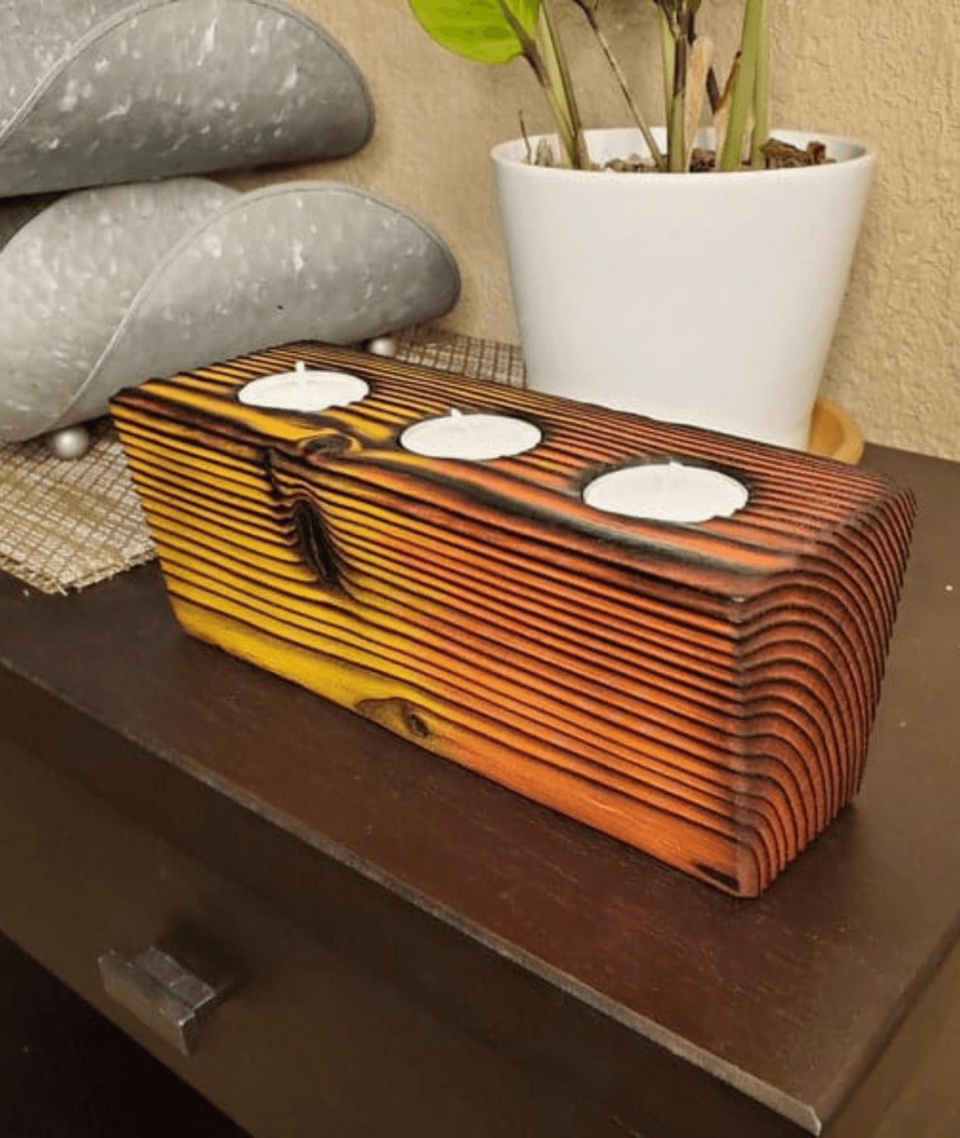 Long Wooden Candle Holder  For 3-5 Tealights