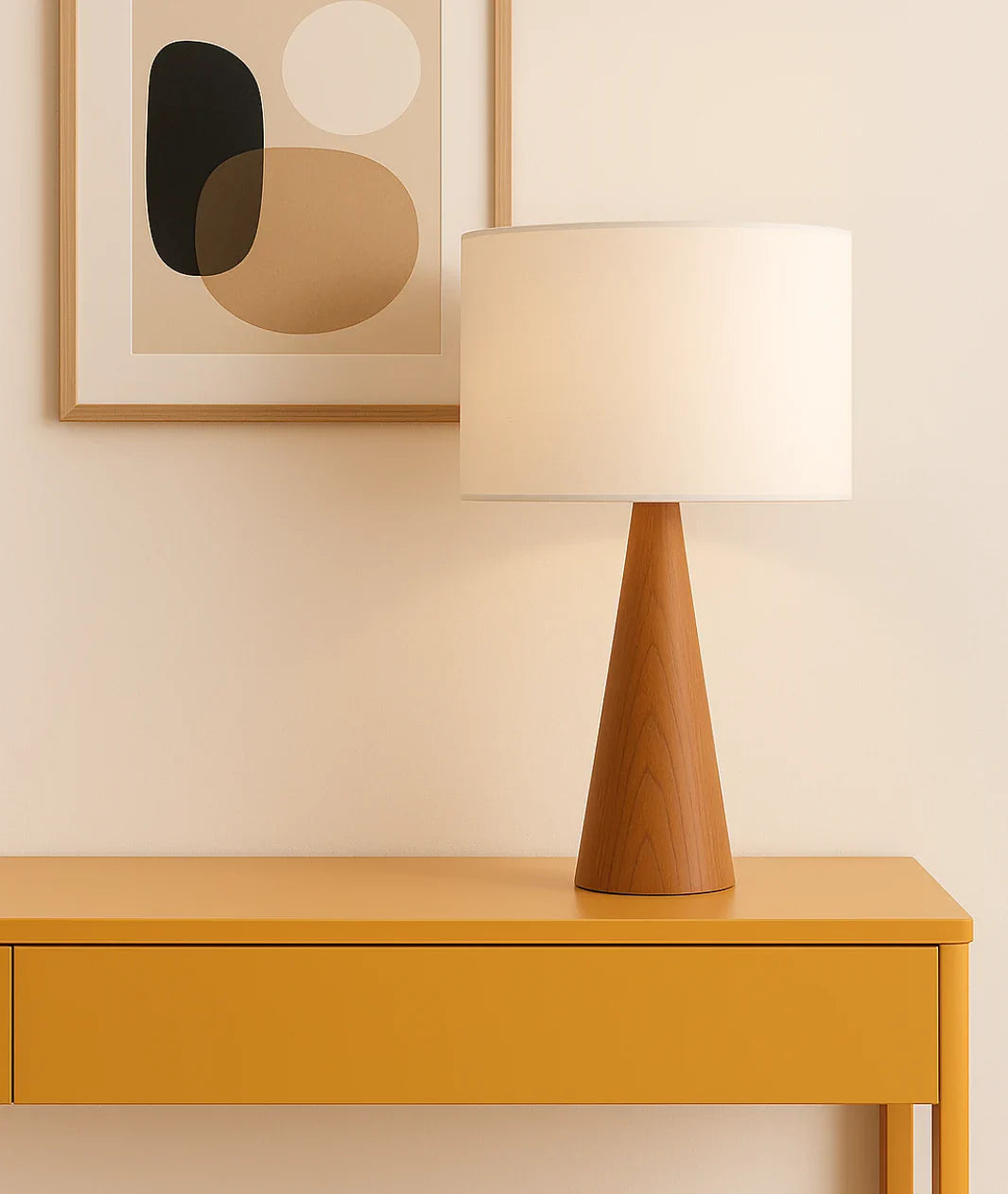 Oak Cone Shape Bedside Table Lamp