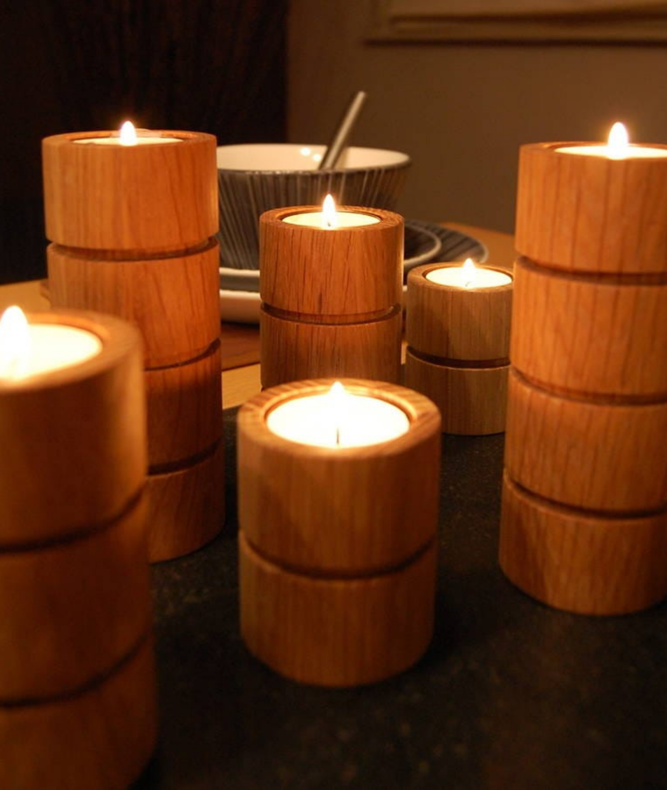 Vintage  Stairs Style Wooden Candle Holder