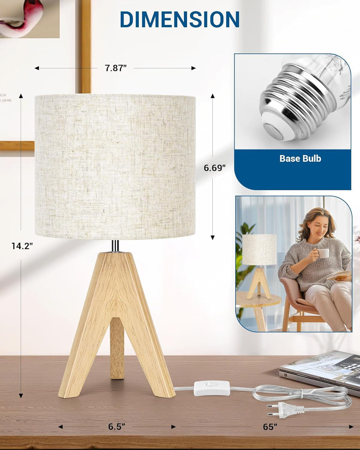 Dewenwils Tripod Wooden Lamp