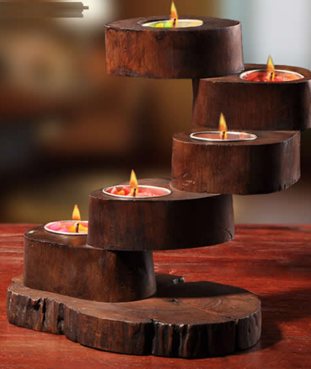 Vintage  Stairs Style Wooden Candle Holder
