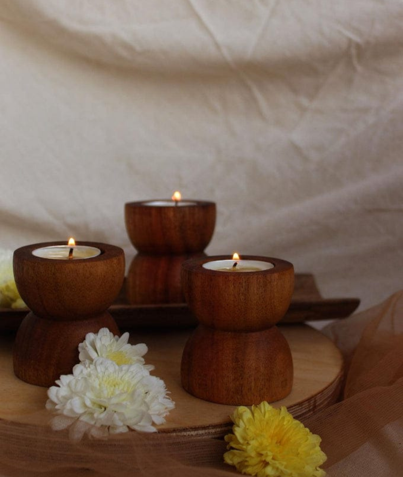 Diya Style Wooden Candle Holder