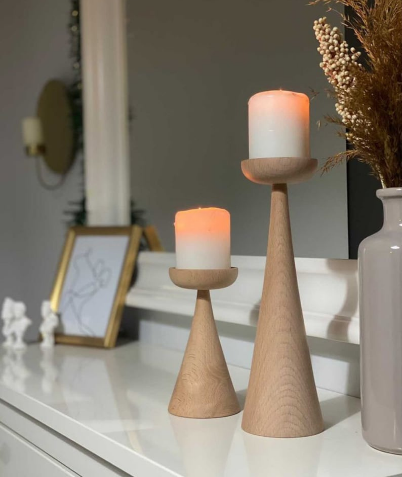 Two Modern Wooden Candle Holders