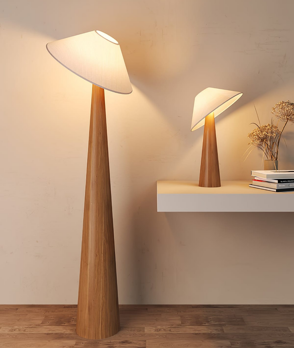 Tipped Hat Wooden Standing Lamp