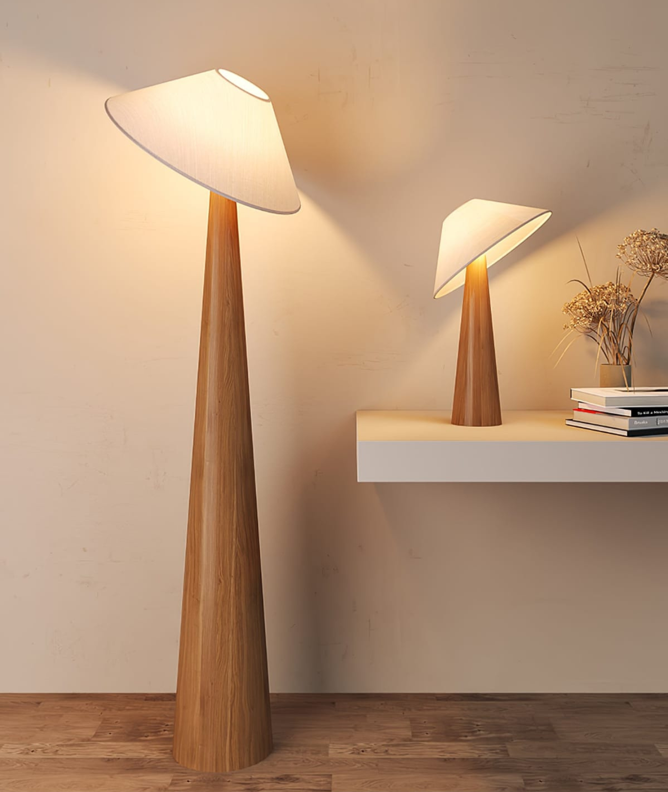 Tipped Hat Wooden Standing Lamp