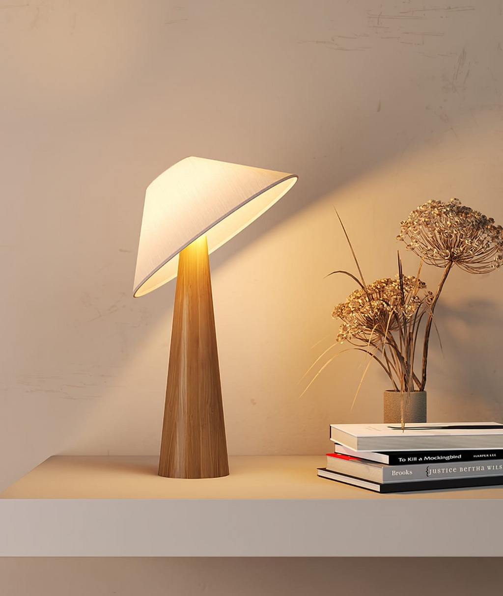Tipped Hat Wooden Standing Lamp