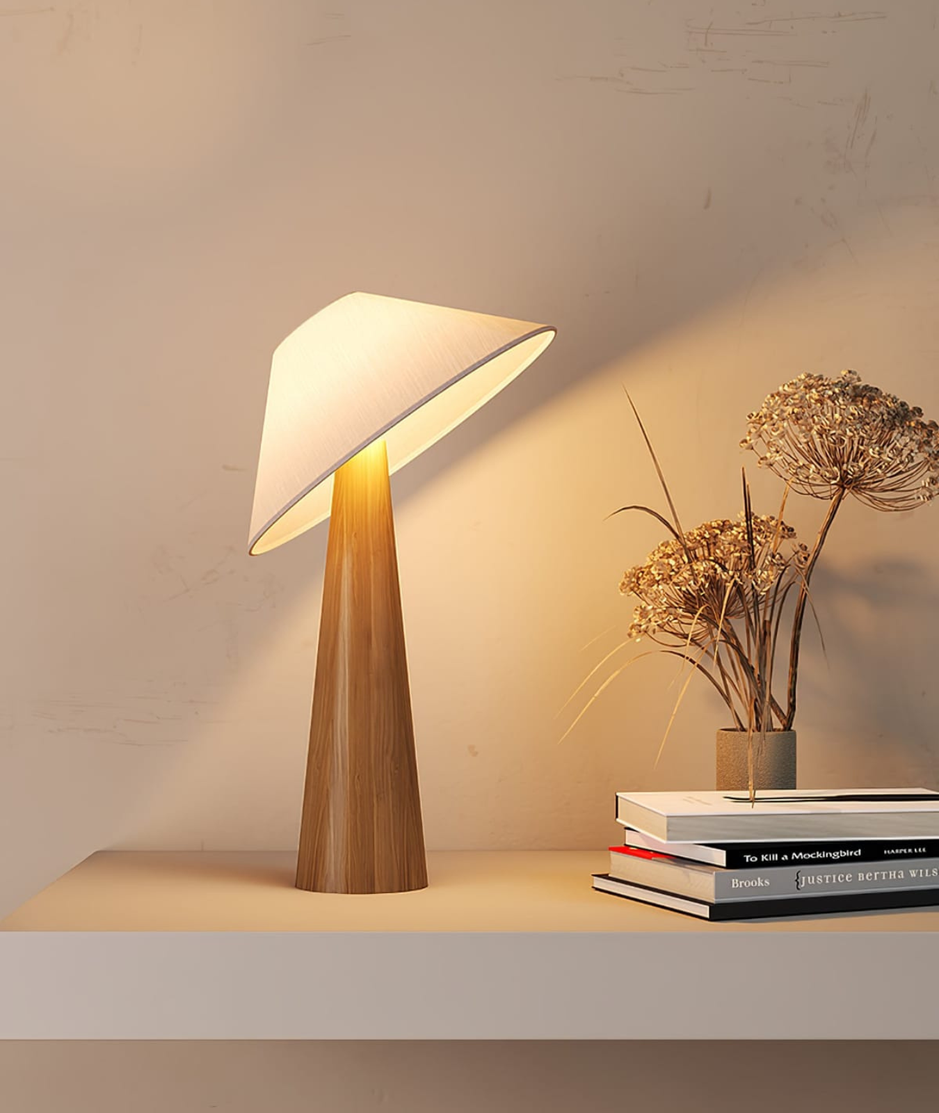Tipped Hat Wooden Standing Lamp