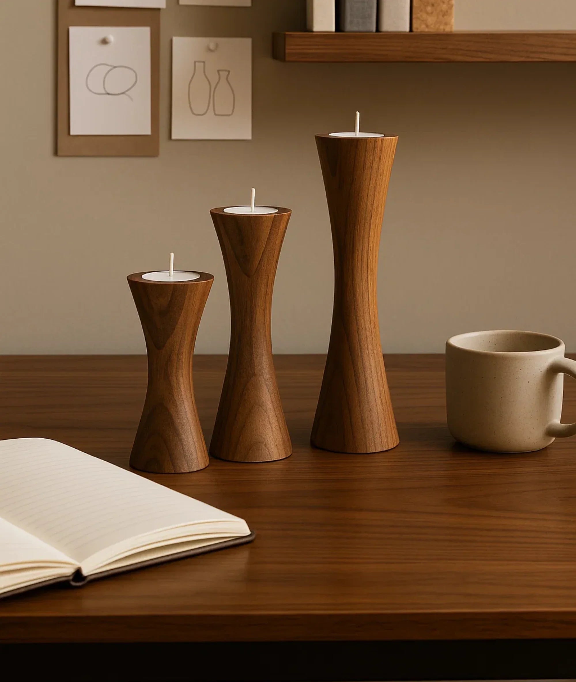 Geo Tapered Wooden Candlestick Holder