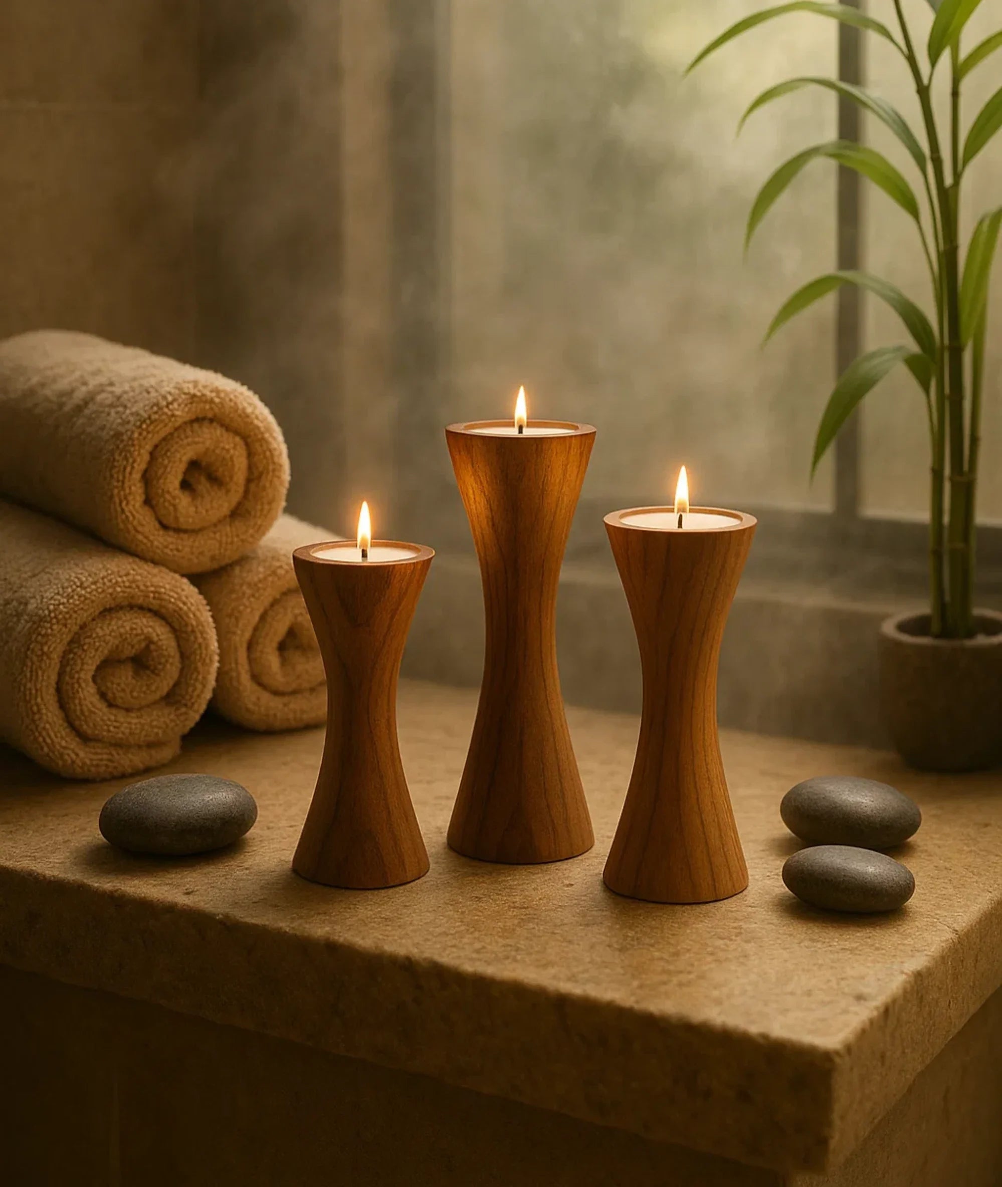 Geo Tapered Wooden Candlestick Holder