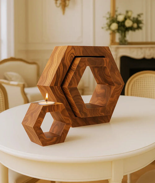HexaGlow Wooden Candle Holder ⭐