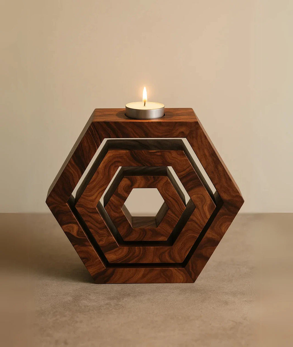 HexaGlow Wooden Candle Holder ⭐