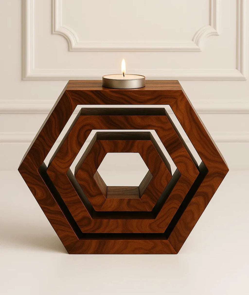HexaGlow Wooden Candle Holder ⭐