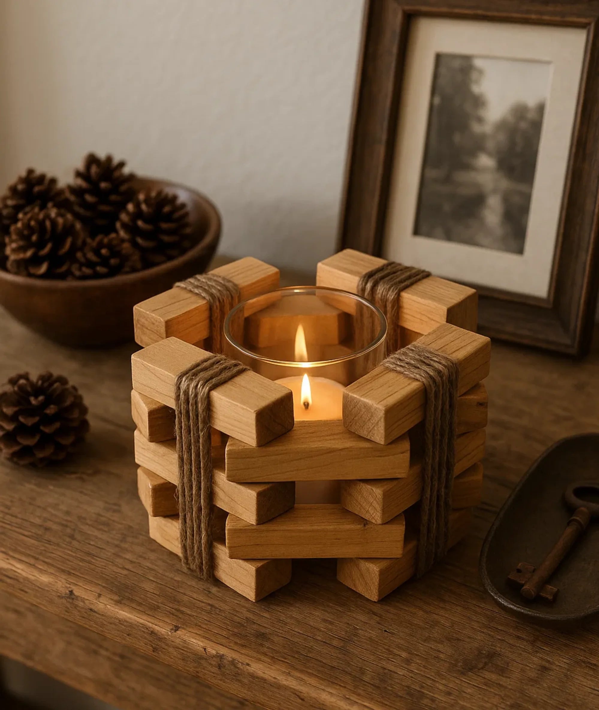 Interlocking Timber Wooden Tealight Holder