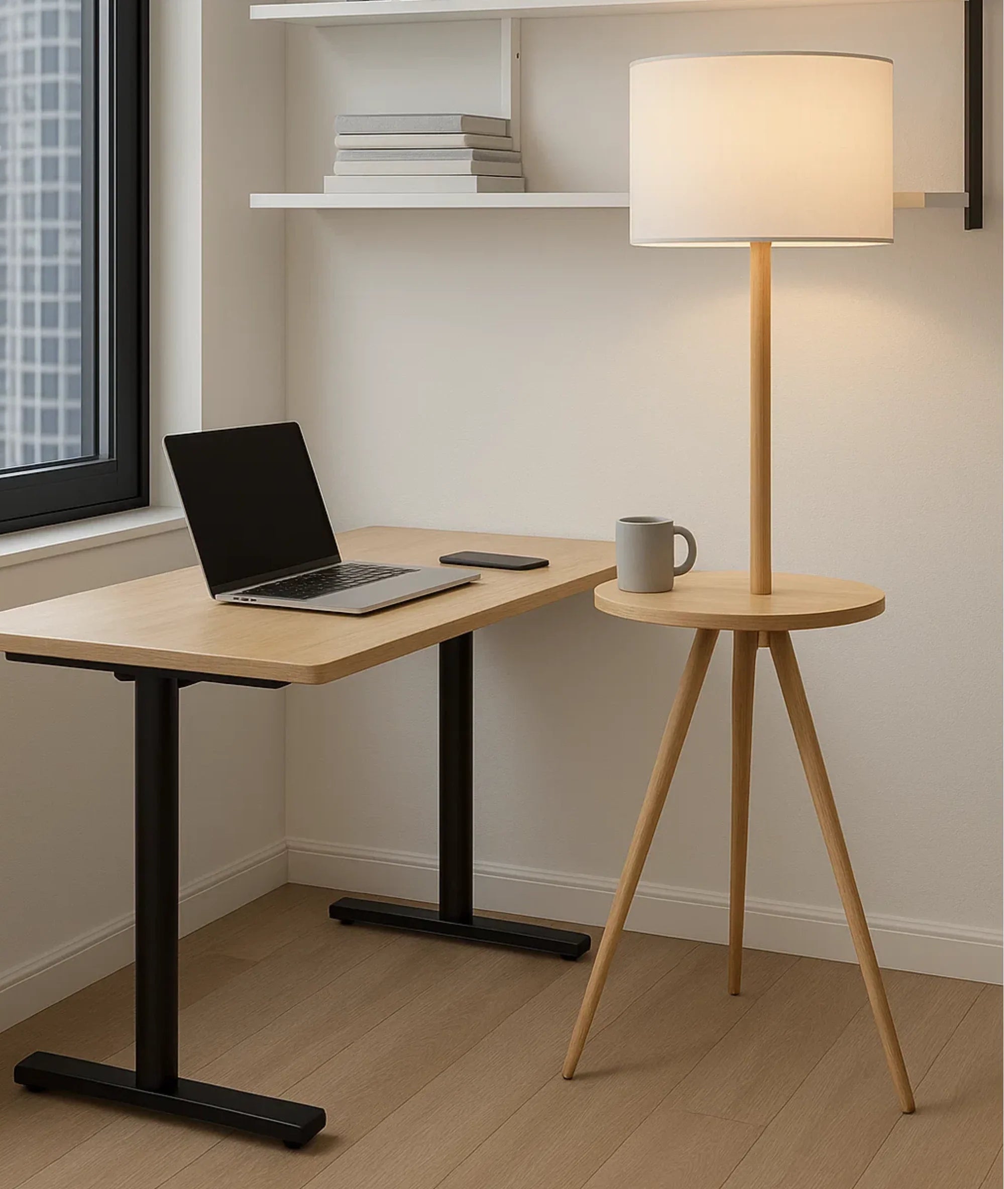 Modern Wooden Tripod Standing Lamp