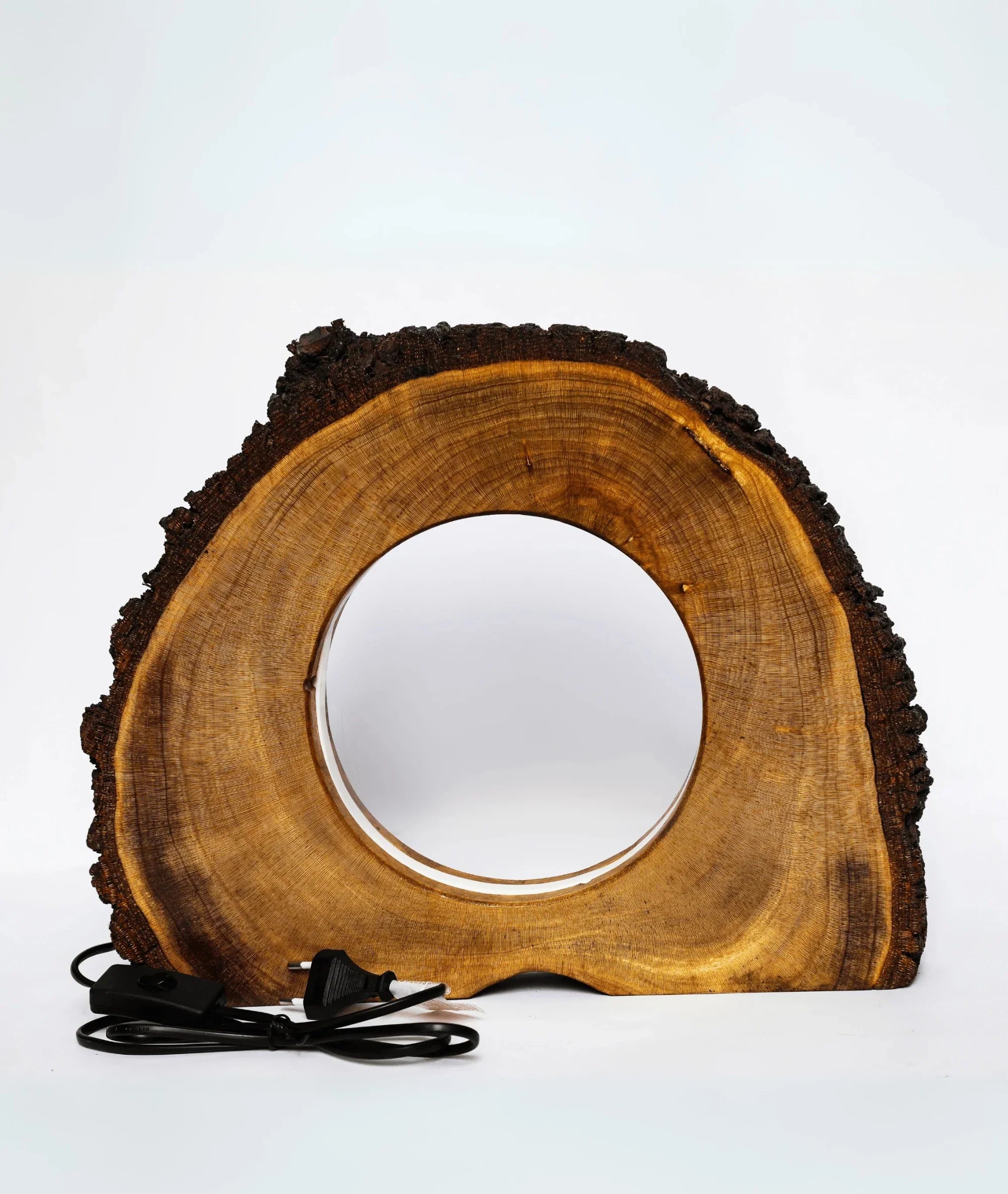 Rare Found Round Wooden Hollow Log Light Table Lamp
