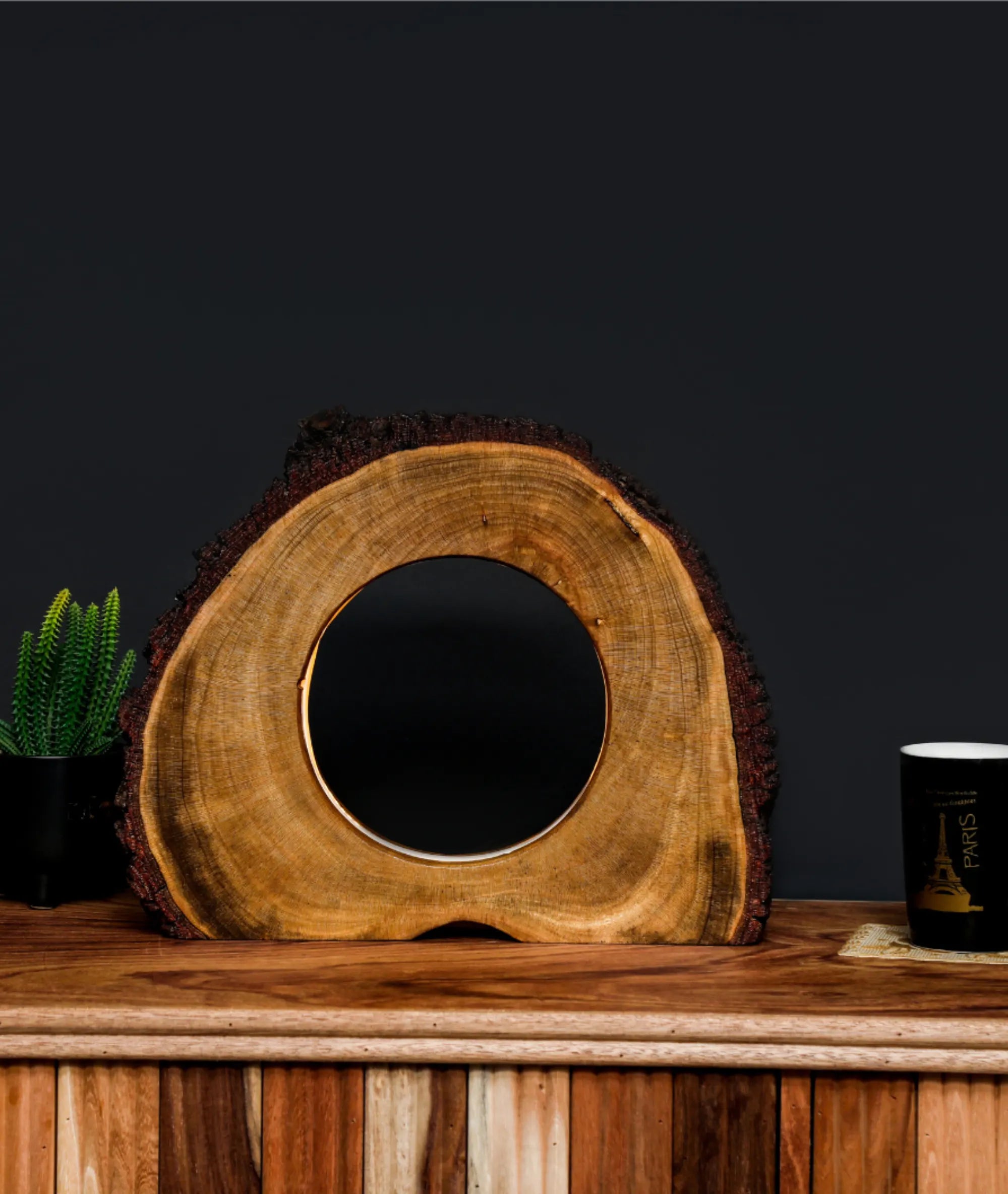 Rare Found Round Wooden Hollow Log Light Table Lamp