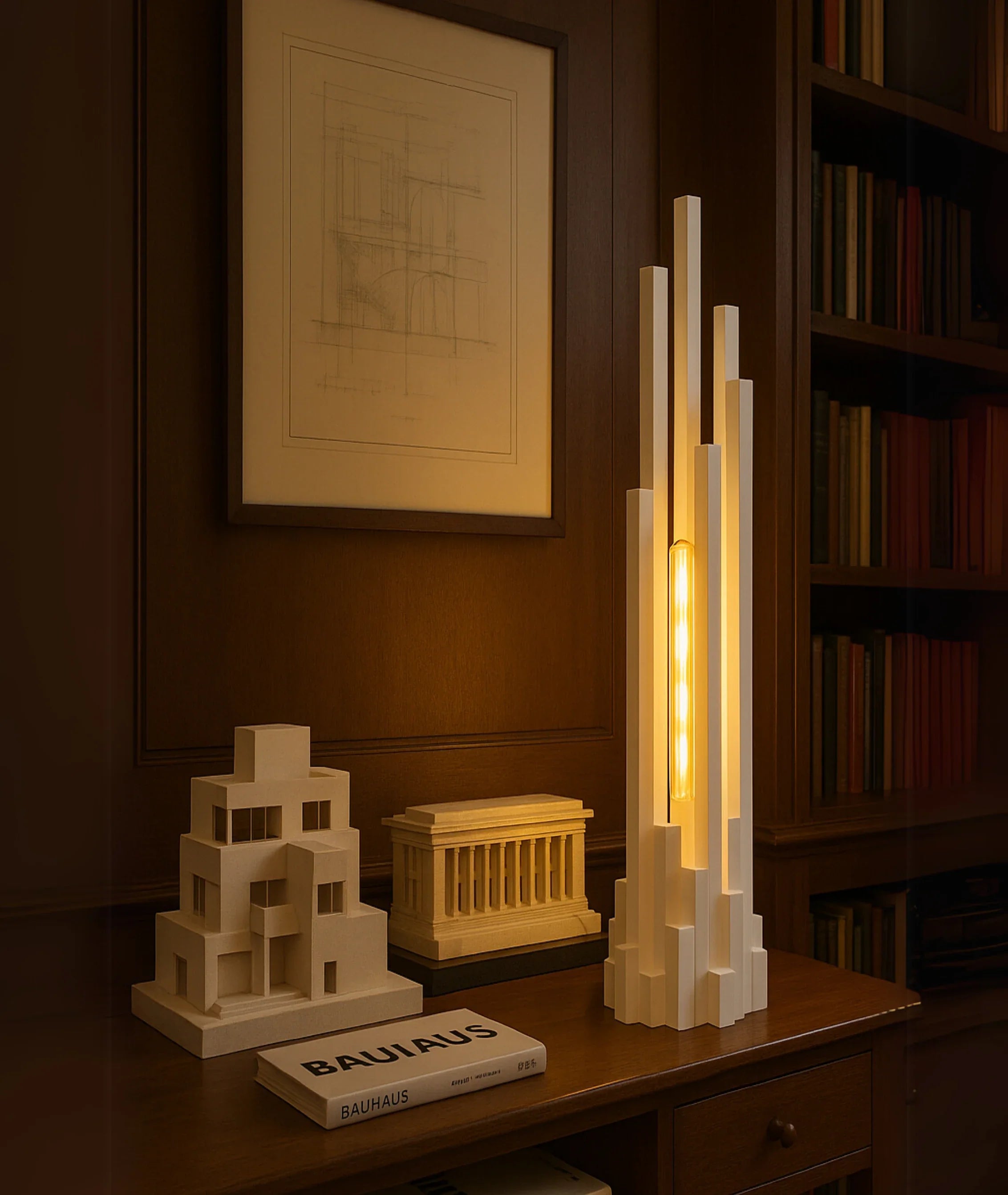 Sculpted Skyline Wooden Lamp