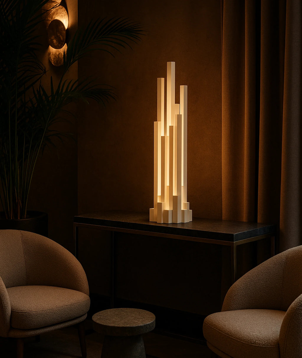 Sculpted Skyline Wooden Lamp