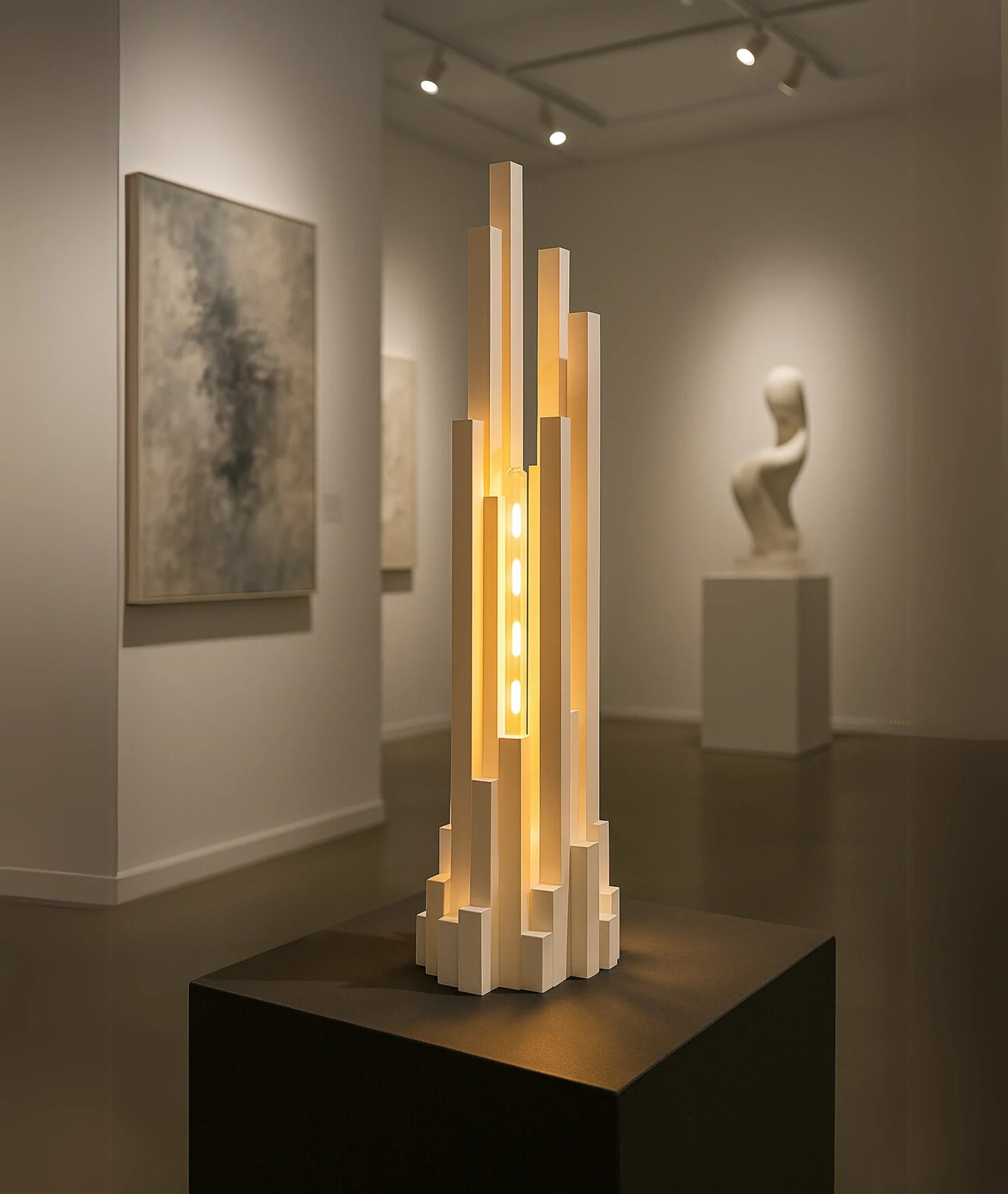 Sculpted Skyline Wooden Lamp