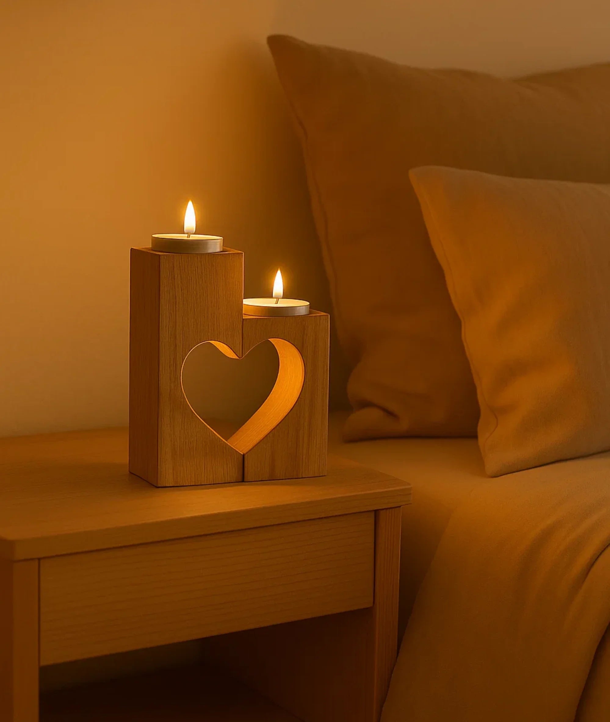 Sweetheart Love Light Wooden Candle Holders