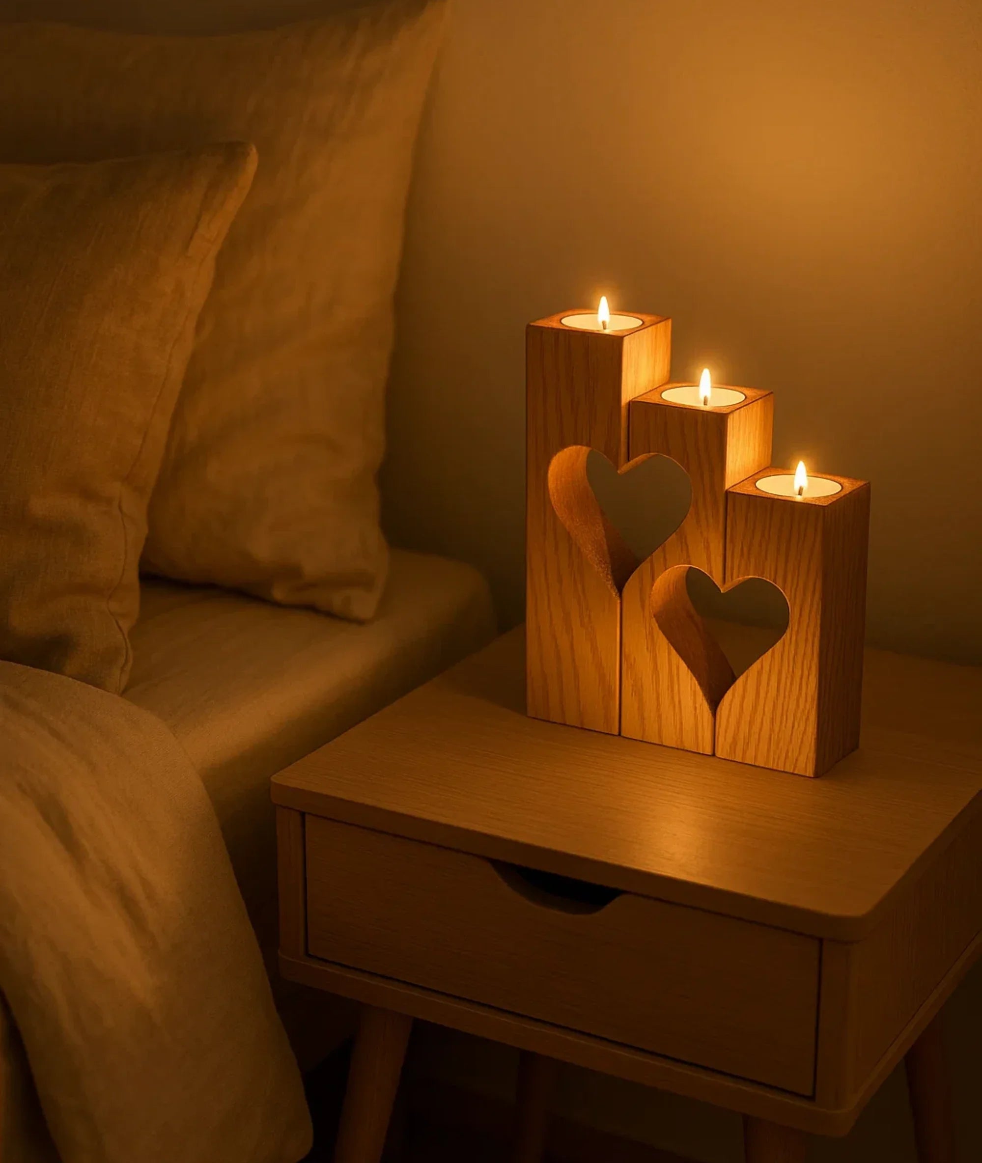 Sweetheart Love Light Wooden Candle Holders