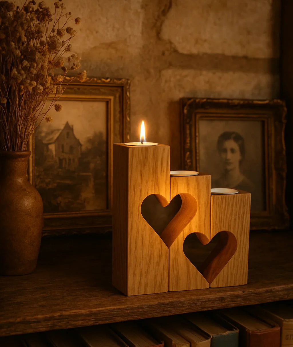 Sweetheart Love Light Wooden Candle Holders