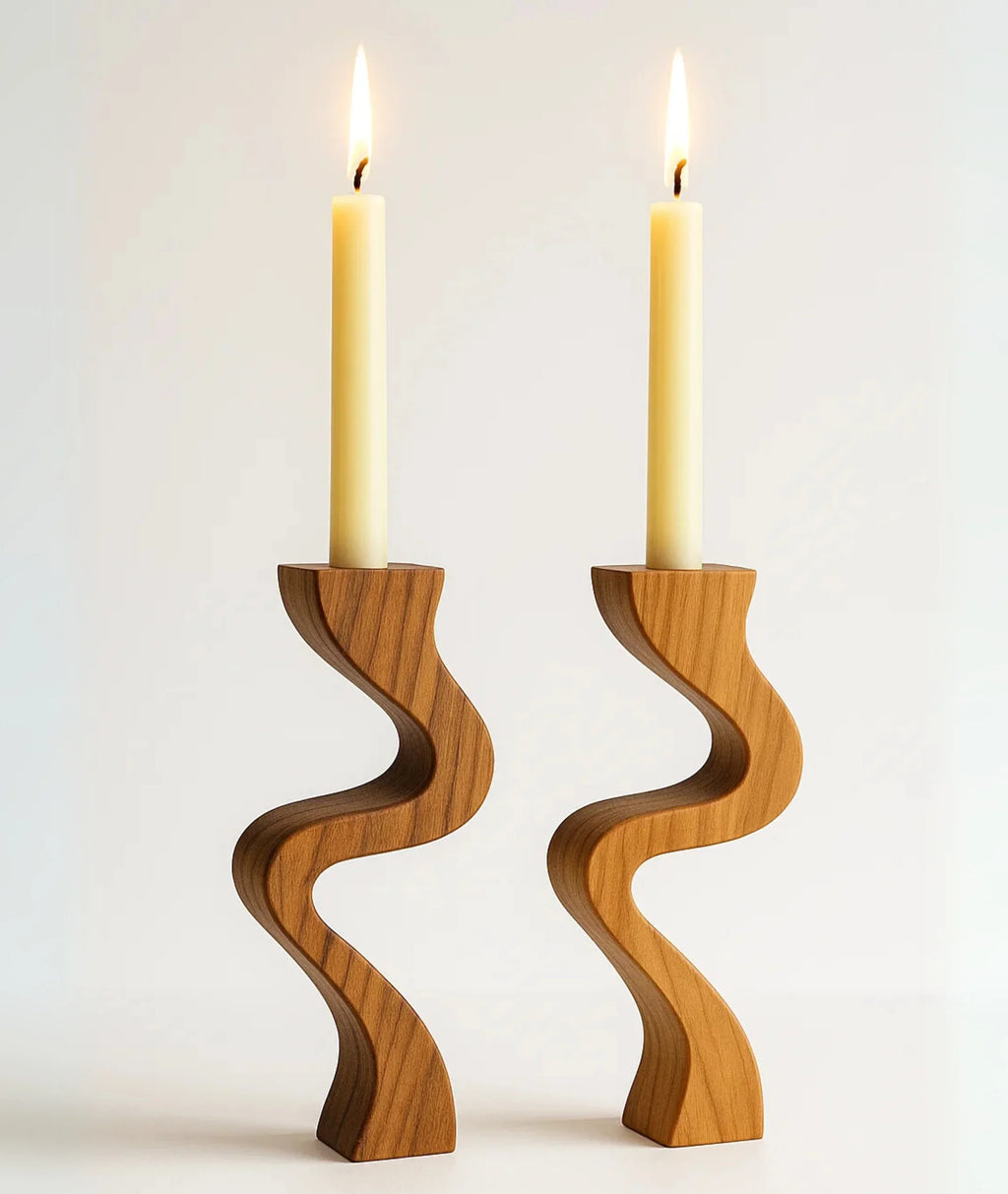 Swirl Wooden Candlestick Holder