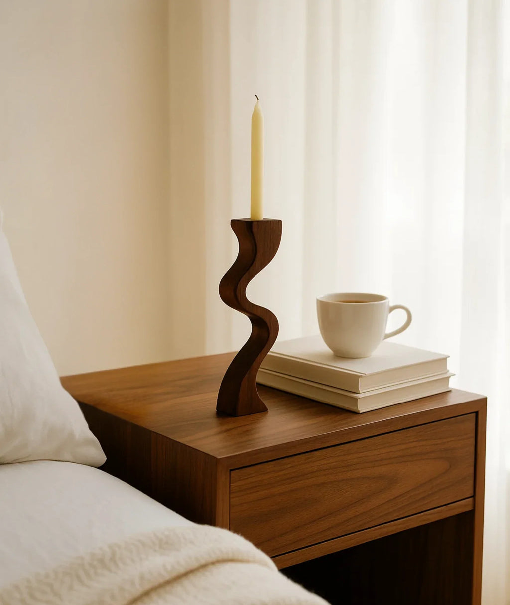 Swirl Wooden Candlestick Holder