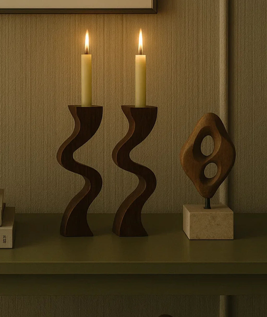 Swirl Wooden Candlestick Holder