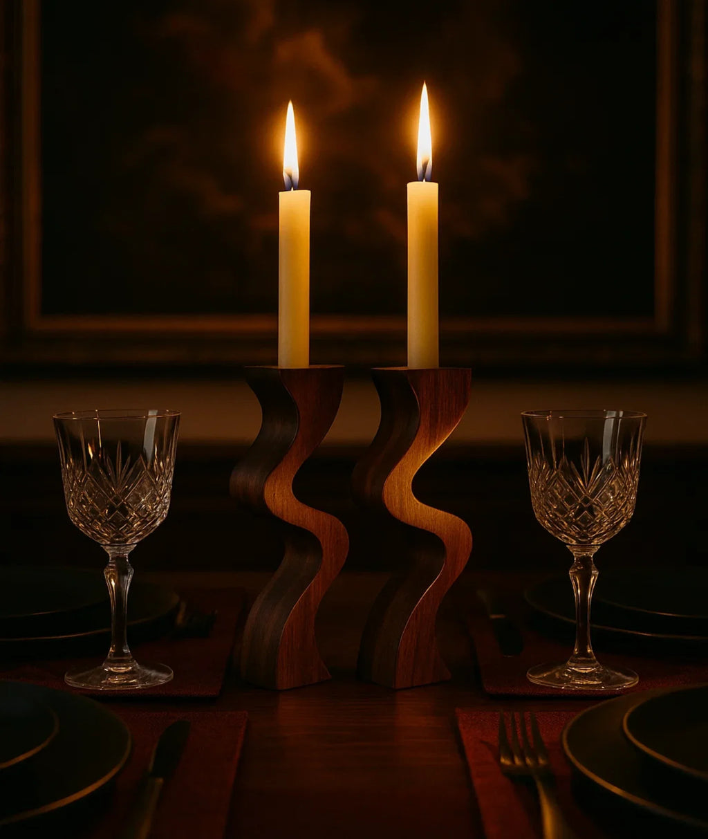 Swirl Wooden Candlestick Holder