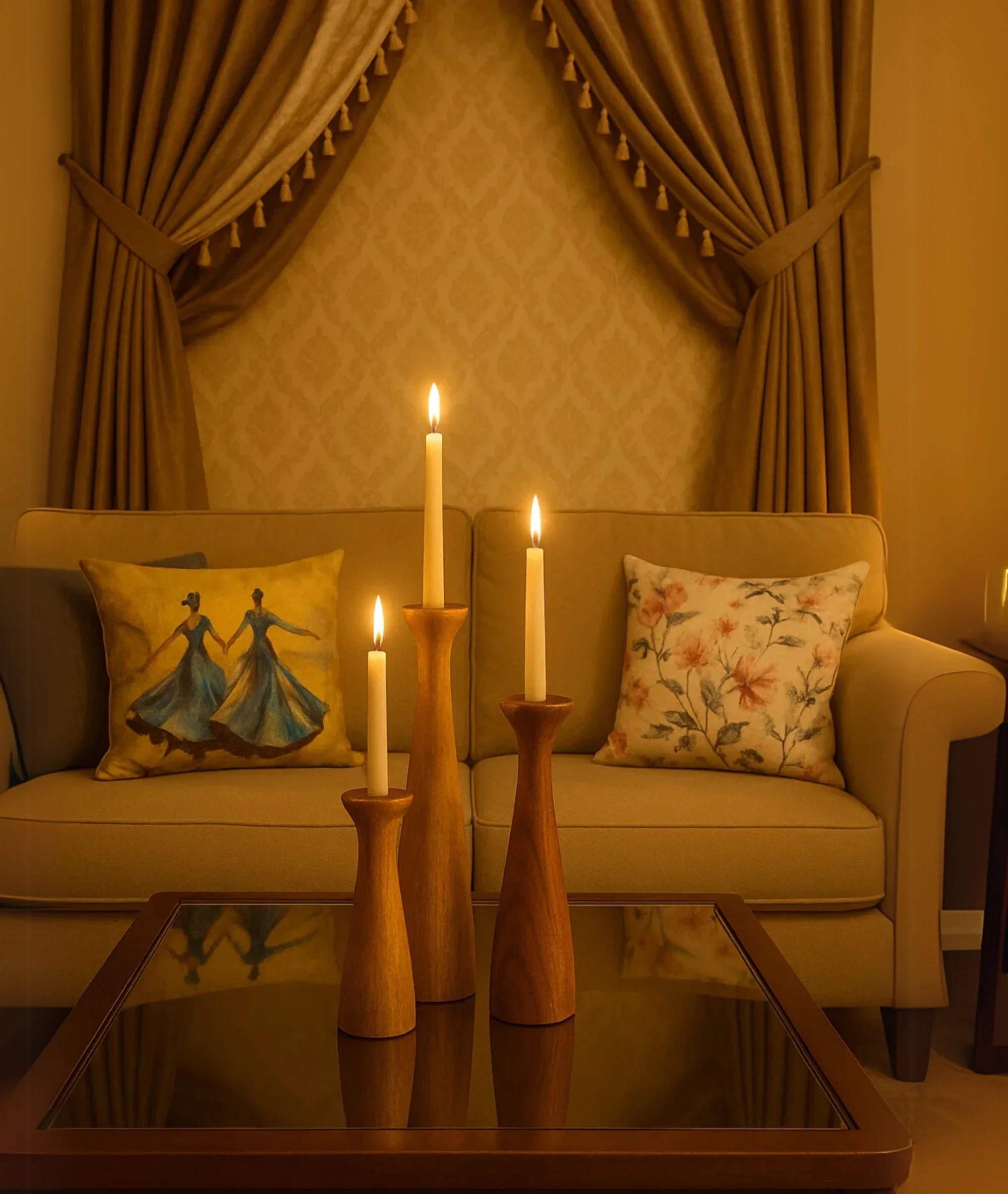 Terracotta Wooden Candlestick Holder