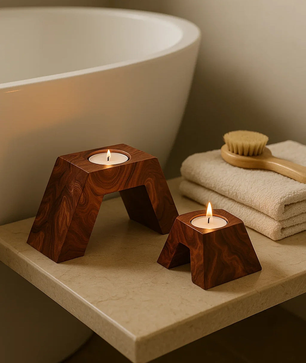 Wooden Stairs Tealight Candle Holder