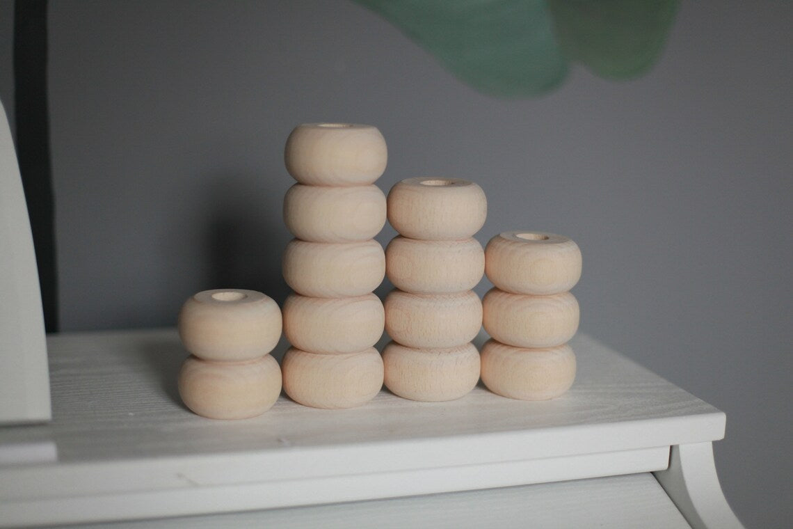 Mid Century Rounded Bead  Wooden Candle Holder