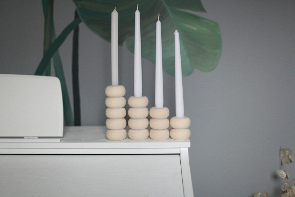 Mid Century Rounded Bead  Wooden Candle Holder